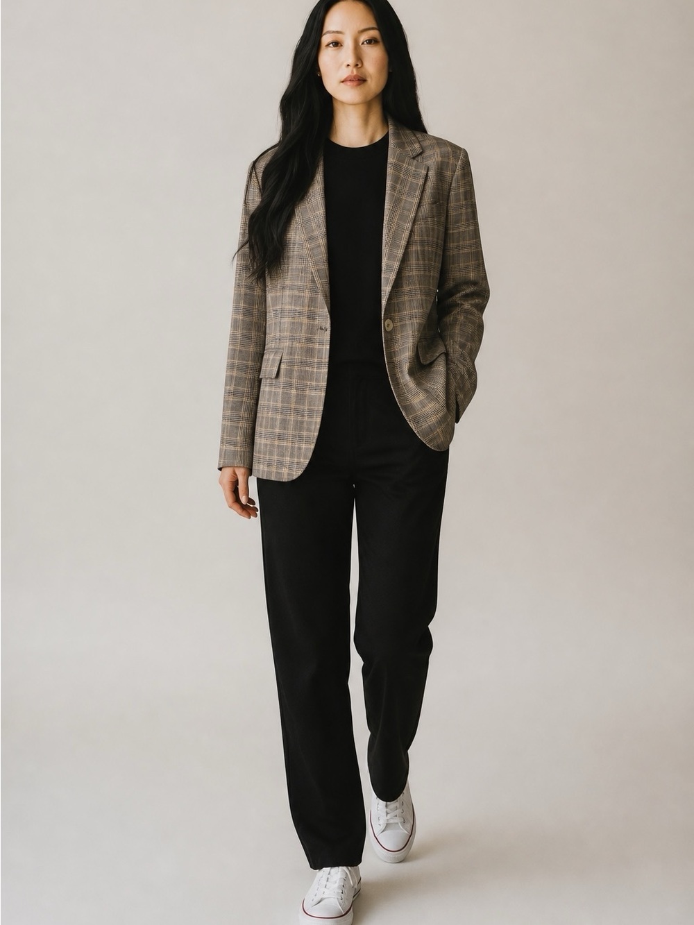 Free People Plaid Blazer in Brown Tan Size Small
